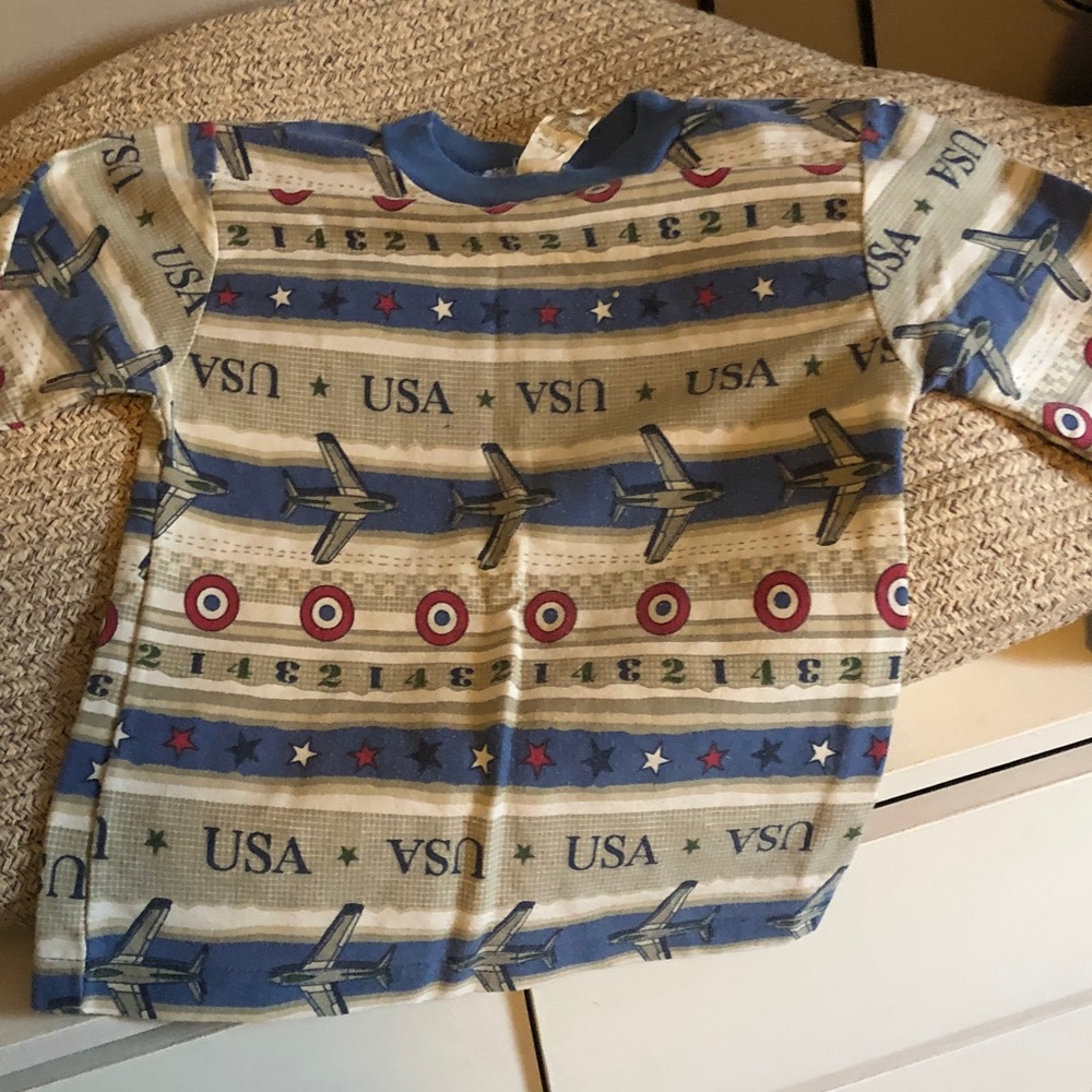 Healthtex USA Themed Kids Long Sleeve Shirt - Blue and Cream
